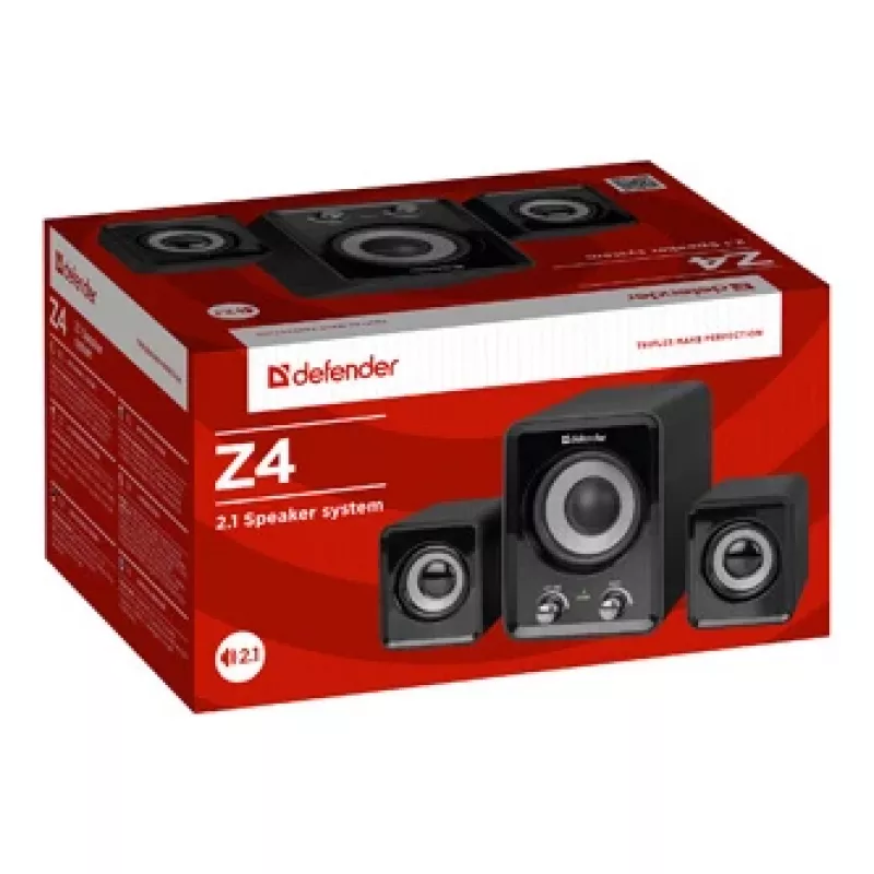 Johdolliset DEFENDER Z4 2.1 -kaiuttimet, 11 W RMS, musta, USB 5V virtalähde, 3,5 mm kuulokelähtö