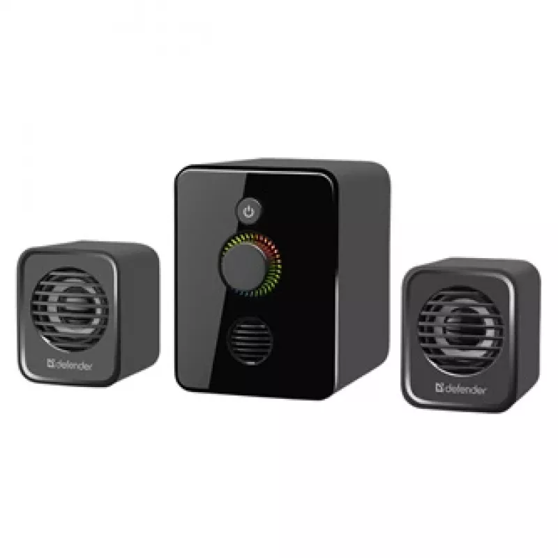 Defender V12 65212 2.1 -tietokonekaiuttimet, 11 W, 5 W subwoofer, USB-virta, LED-taustavalo, musta, 115 x 130 x 223 mm