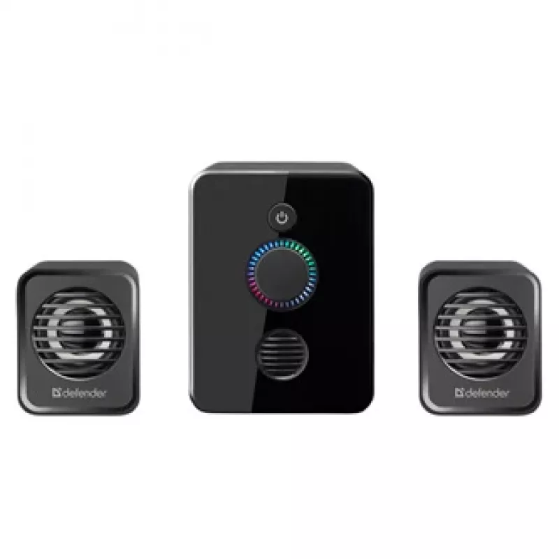 Defender V12 65212 2.1 -tietokonekaiuttimet, 11 W, 5 W subwoofer, USB-virta, LED-taustavalo, musta, 115 x 130 x 223 mm