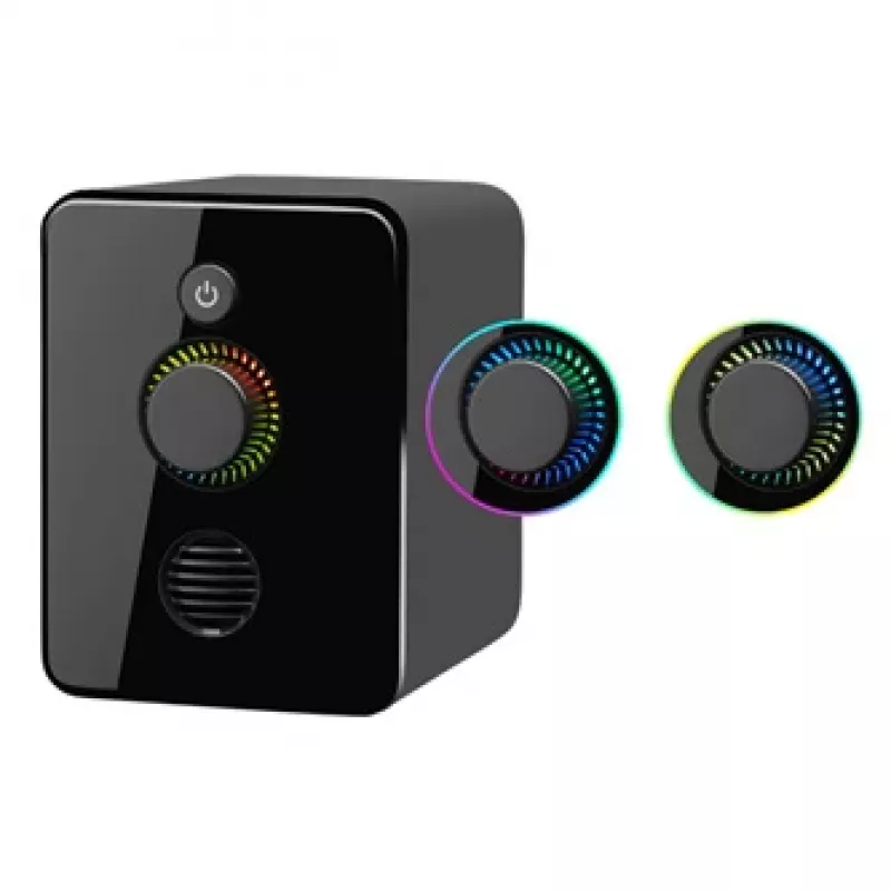 Defender V12 65212 2.1 -tietokonekaiuttimet, 11 W, 5 W subwoofer, USB-virta, LED-taustavalo, musta, 115 x 130 x 223 mm