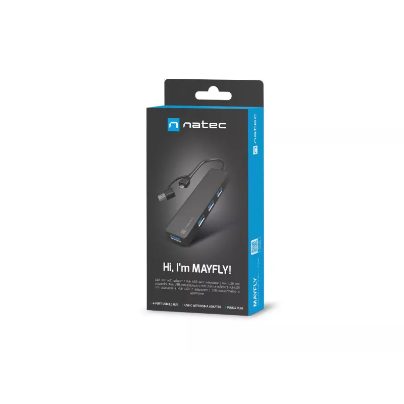 USB-keskitin NATEC Mayfly USB 3.2 Gen 1 Type-A Type-C 5000 Mbit/s musta