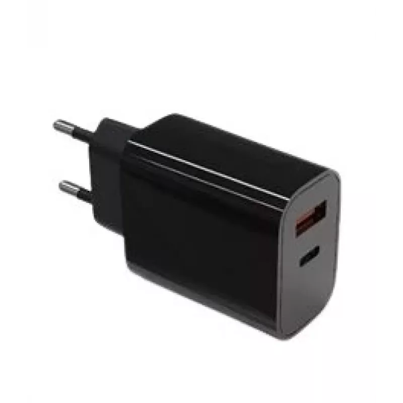 Seinälaturi 2x3A USB-C + USB-A Power Delivery musta