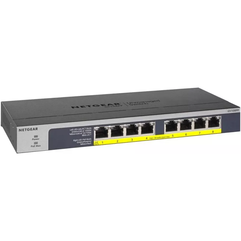 NETGEAR GS108PP hallitsematon Gigabit Ethernet (10/100/1000) Power over Ethernet (PoE) musta