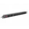 Rack-asennettava sähkönjakoyksikkö LANBERG PDU-02I1908I-0200-C20-BK — 1U, 10×C13, 16A, 2 m kaapeli, 19