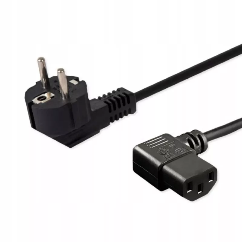Virtajohto SAVIO CL-116 — 1,8 m, musta, kulmapistoke tyyppi C kulma IEC C13, 3-johdin 0,5 mm²
