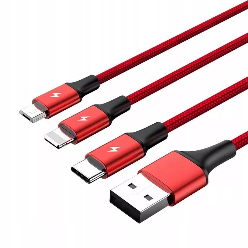 UNITEK C4049RD USB-kaapeli 1,2 m USB A USB C/Micro-USB B/Lightning punainen