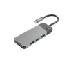 USB Type-C -keskitin Green Cell HUBGC01 — 7 liitäntää: 3×USB‑A 3.2 Gen 1, 1×USB‑C 3.2 Gen 1, HDMI, microSD+SD-kortinlukija — hopea