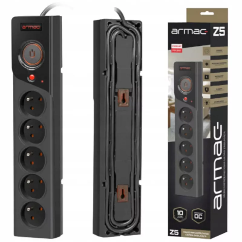 Jatkojohto ARMAC Z5 3M 5X 230V PL 10A kaapeli ORGANIZER musta