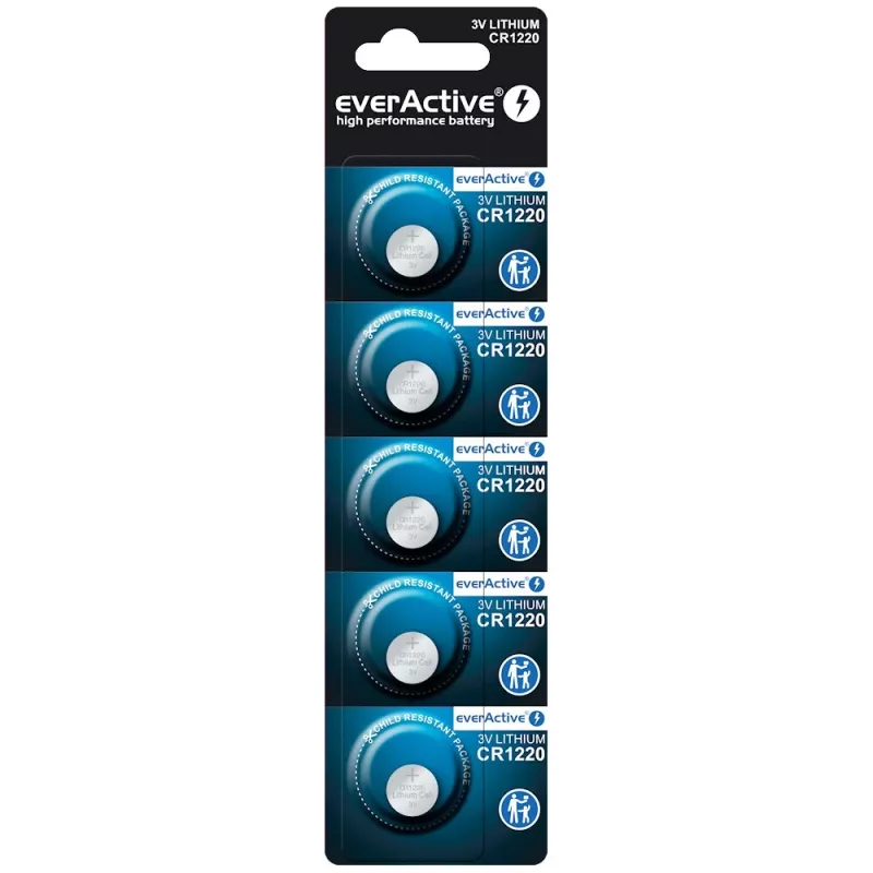 Nappiparisto litium everActive CR1220 — 3V, 40 mAh, 12,5×2 mm, kertakäyttöinen, 5 kpl