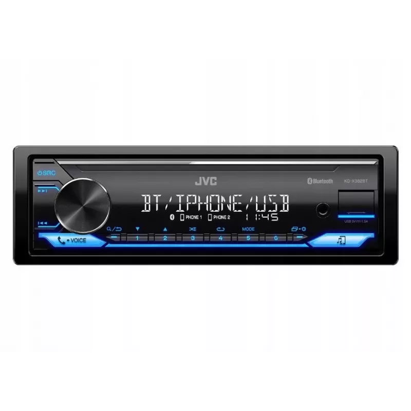 Autoradio JVC KDX-382BT Bluetoothilla ja USB:llä — Single DIN, AUX-tulo, FM-viritin