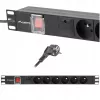 Virranjakoyksikkö LANBERG PDU-06E-0200-BK — 6x Type-E lähtöä, 16 A, 2 m kaapeli, 1HE rack, 220–250 V