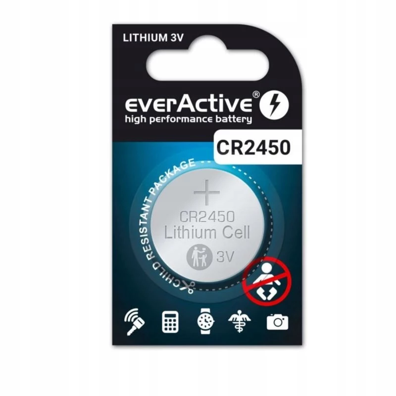 Nappi-/nappiparisto litium everActive CR2450, 3 V, 5 mm korkeus — 5 kpl:n pakkaus