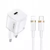 USAMS T36 Mini USB-C verkkolaturi, 20 W, PD 3.0, 1 m USB-C-Lightning-kaapelilla