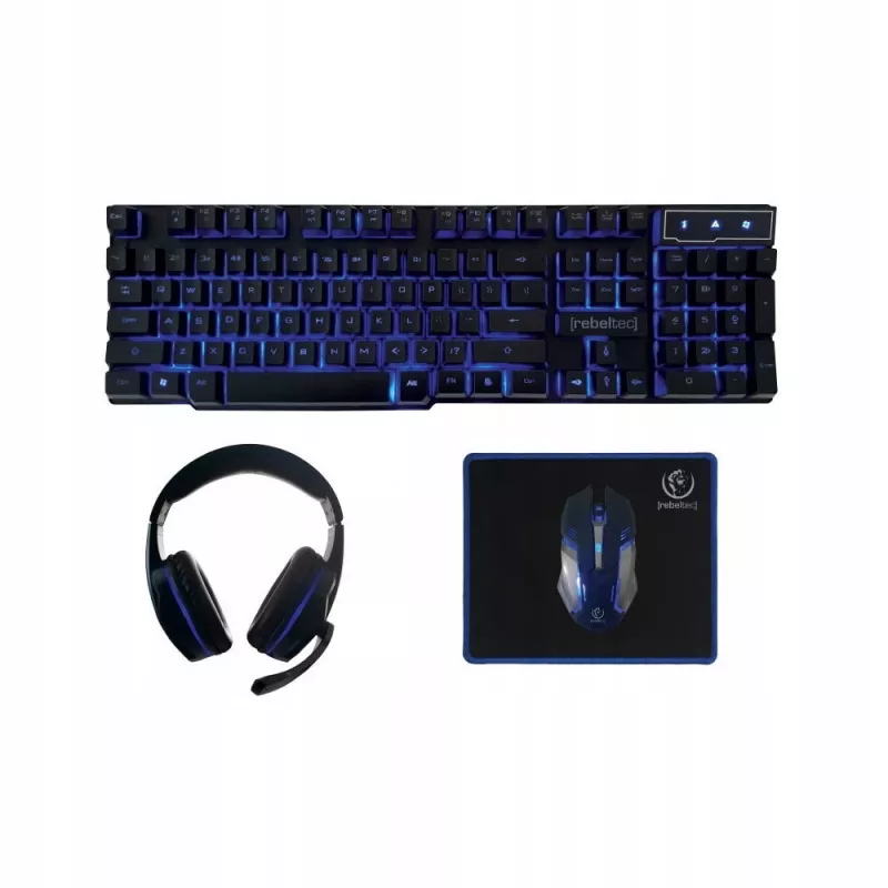 Näppäimistö ja hiiri sisältäen Rebeltec SHERMAN pelit USB QZERTY englanti musta
