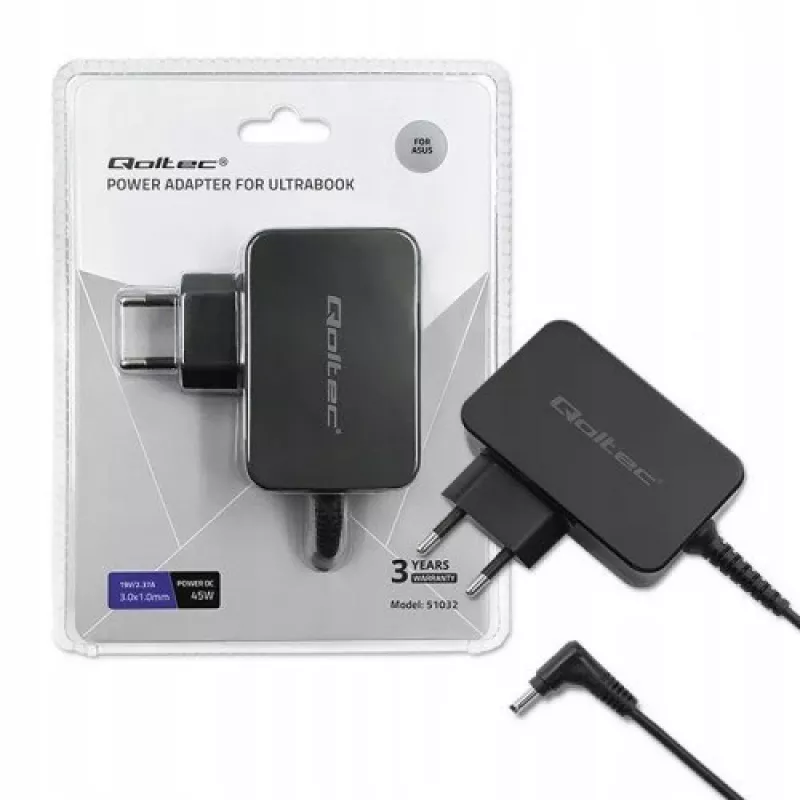 Virtalähde Qoltec 51032 45W sisäkäyttöön musta kannettaviin