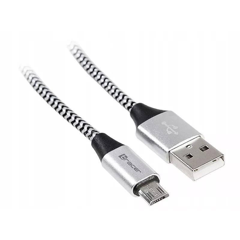 USB-kaapeli Tracer TRAKBK46928 1m USB A Micro-USB B musta hopea