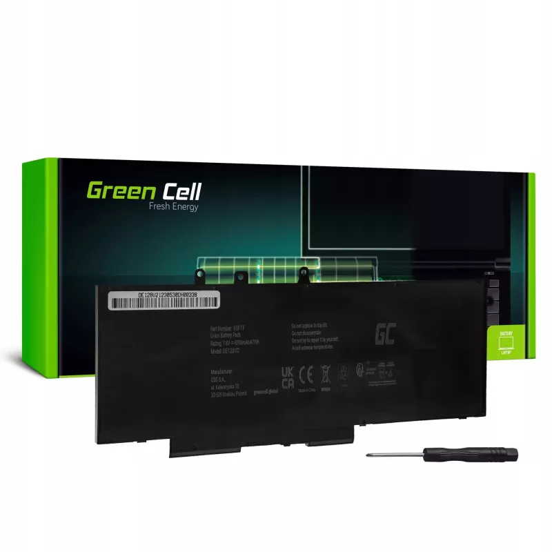 Green Cell GC-DE128V2 kannettavan akku 93FTF GJKNX, 7,6 V 6200 mAh, Dell Latitude 5280/5290/5480/5490/5580