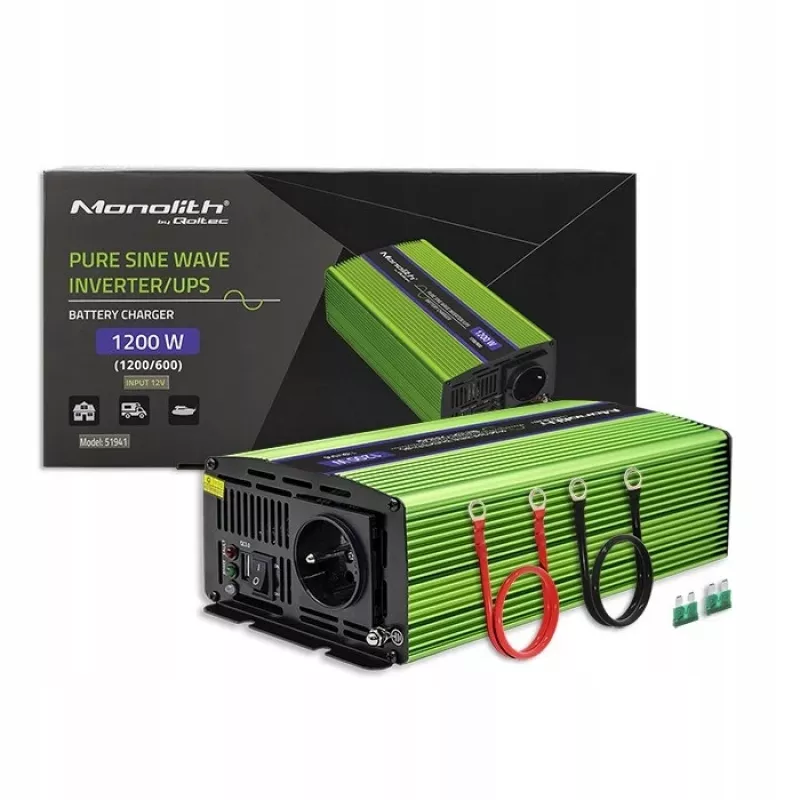 Auto-invertteri Qoltec Monolith 1200 W vihreä 12 V