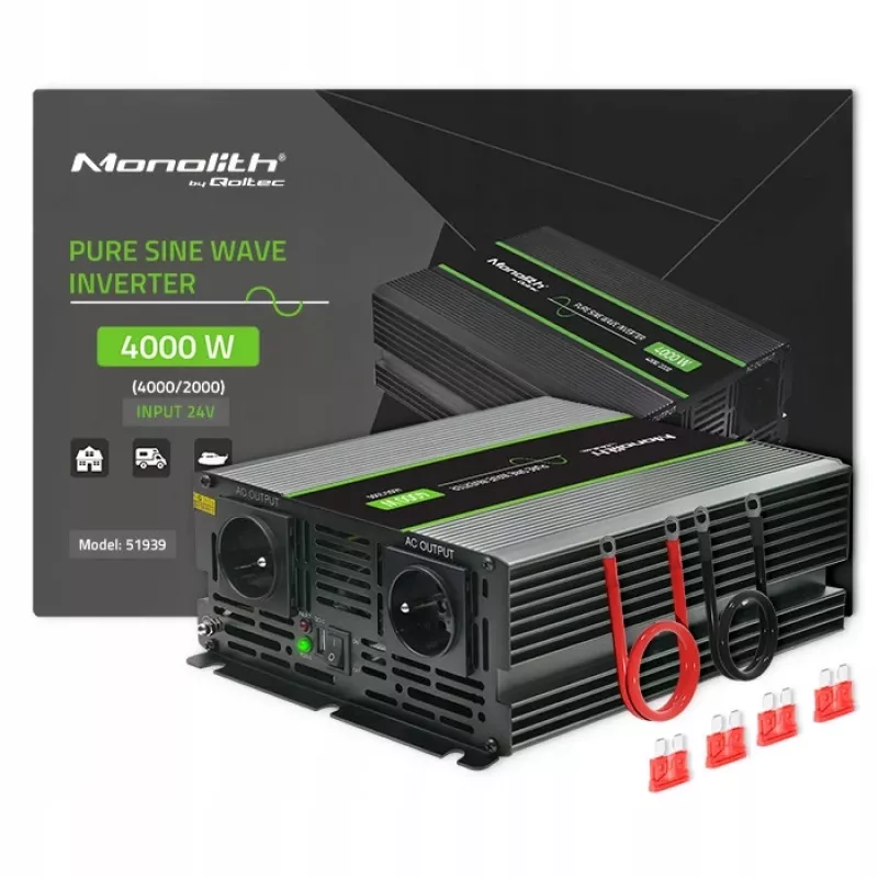 Qoltec Monolith virtasovitin/-muunnin auto 4000 W musta