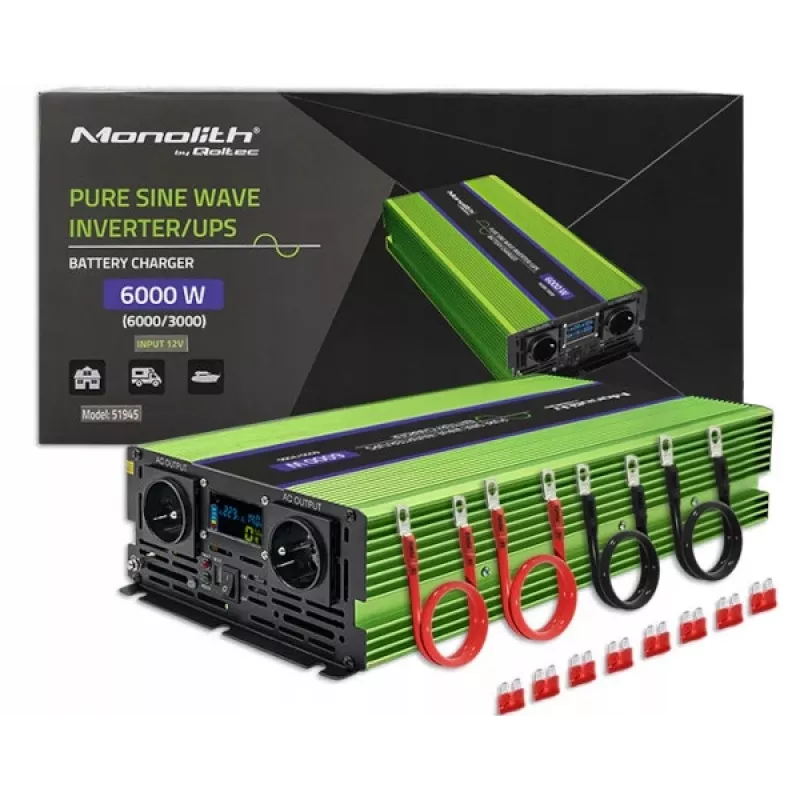 Auto-invertteri Qoltec Monolith 6000 W vihreä 12 V