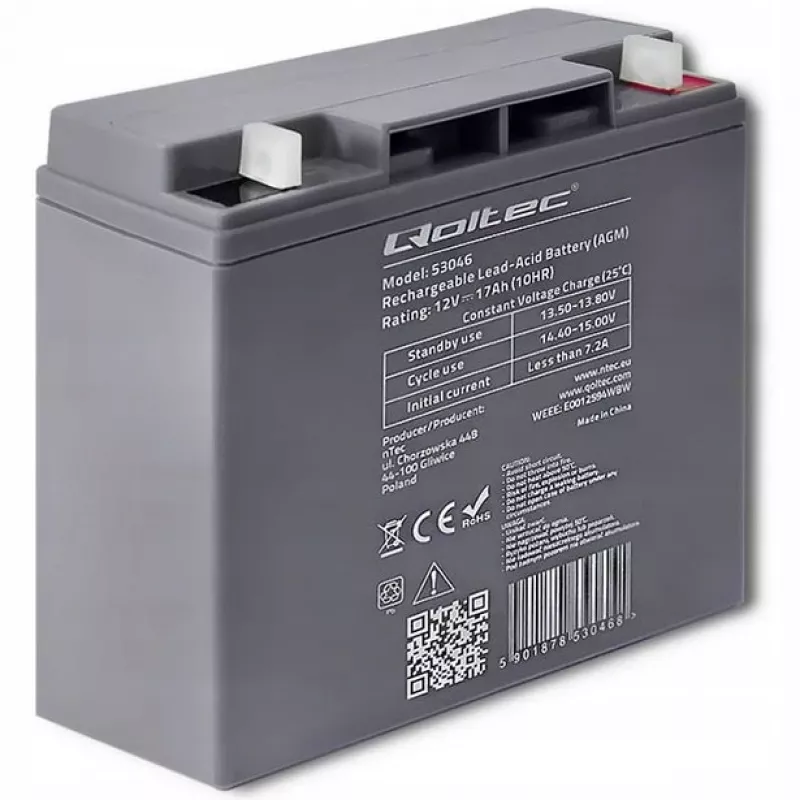 Qoltec 53046 AGM-akku 12 V 17 Ah, maks. 255 A