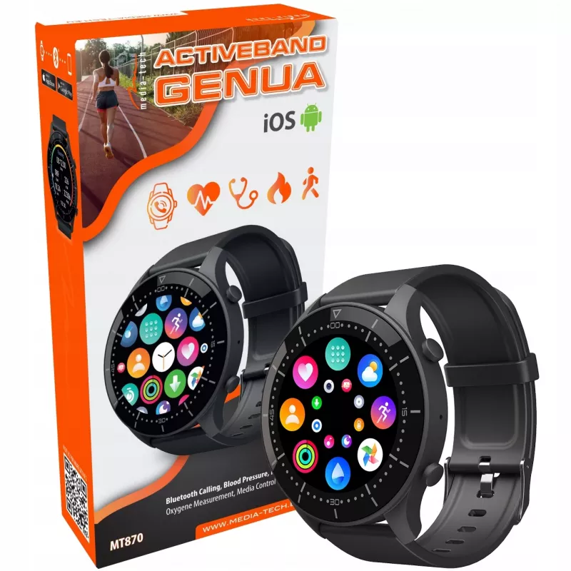 Älykello MEDIA-TECH MT870 — 1,3 tuuman (3,3 cm) IPS-kosketusnäyttö, 51 mm kotelo, Bluetooth, musta