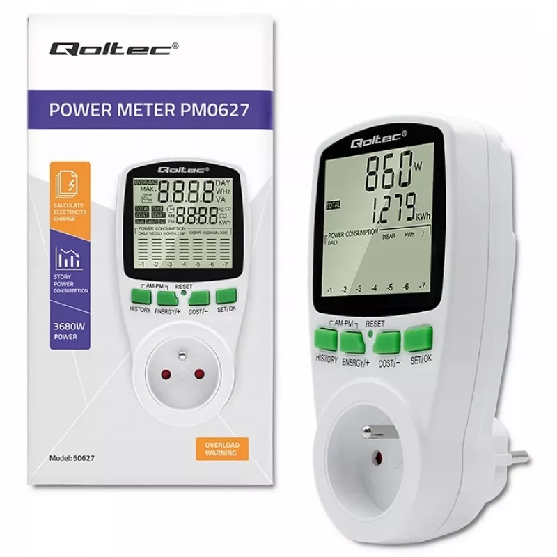 Tehomittari QOLTEC PM0627 3680W historiatoiminnolla — QOLTEC PM0627 3680W