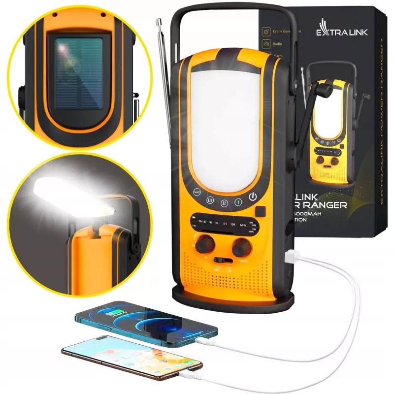 Extralink Power Ranger EPS-6000 | varavirtalähde | 6000 mAh, FM-radio, LED-valo, dynamo, aurinkopaneeli