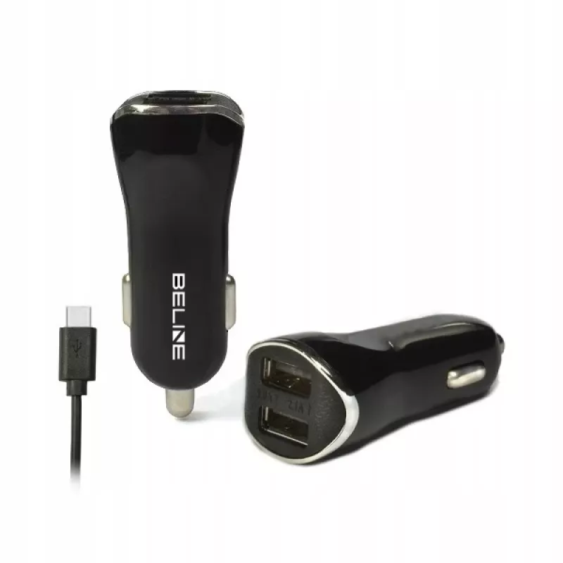 Autolaturi 2xUSB + USB-C 2,1A musta