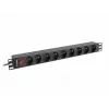 Sähkönjakoyksikkö LANBERG PDU-09E-0300-BK — 9x tyyppi E -pistorasia, 16 A, 220–250 V, 3 m kaapeli, 1U rack, 19
