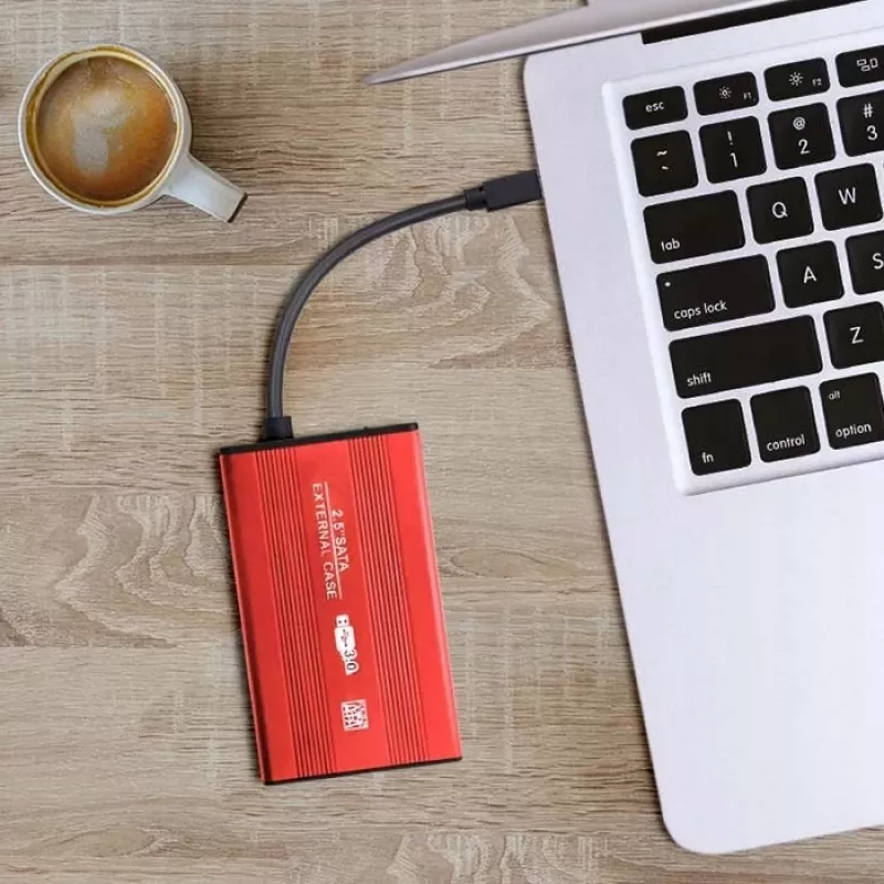 HDD/SSD-kotelo QOLTEC 51860 2,5 tuuman SATA III -asemille, USB Type-A, 5 Gbit/s, alumiini, punainen