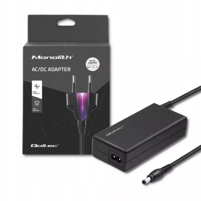 Qoltec 84W pöytävirtalähde | 12V | 7A | 5,5*2,5 | +virtajohto