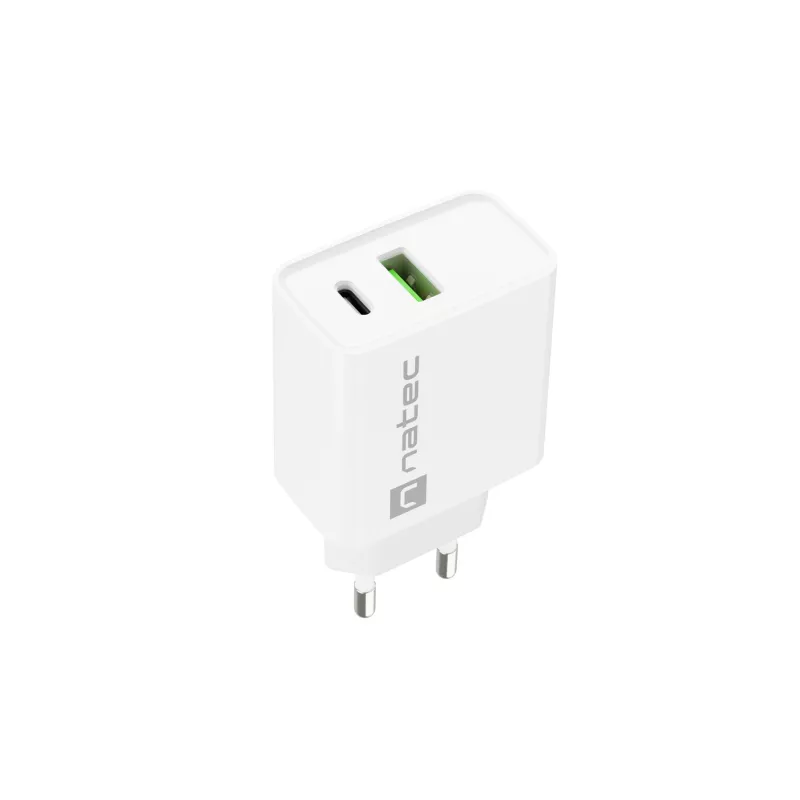 Verkkopikalaturi NATEC RIBERA 12V 20W USB-C PD 3.0 + USB-A Samsung AFC valkoinen