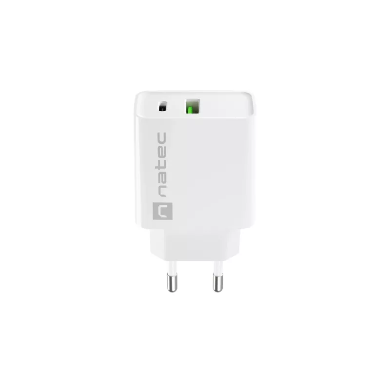 Verkkopikalaturi NATEC RIBERA 12V 20W USB-C PD 3.0 + USB-A Samsung AFC valkoinen