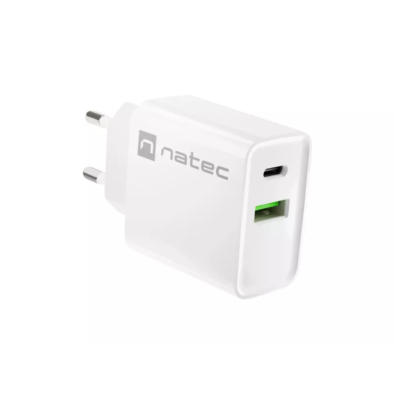 Verkkopikalaturi NATEC RIBERA 12V 20W USB-C PD 3.0 + USB-A Samsung AFC valkoinen