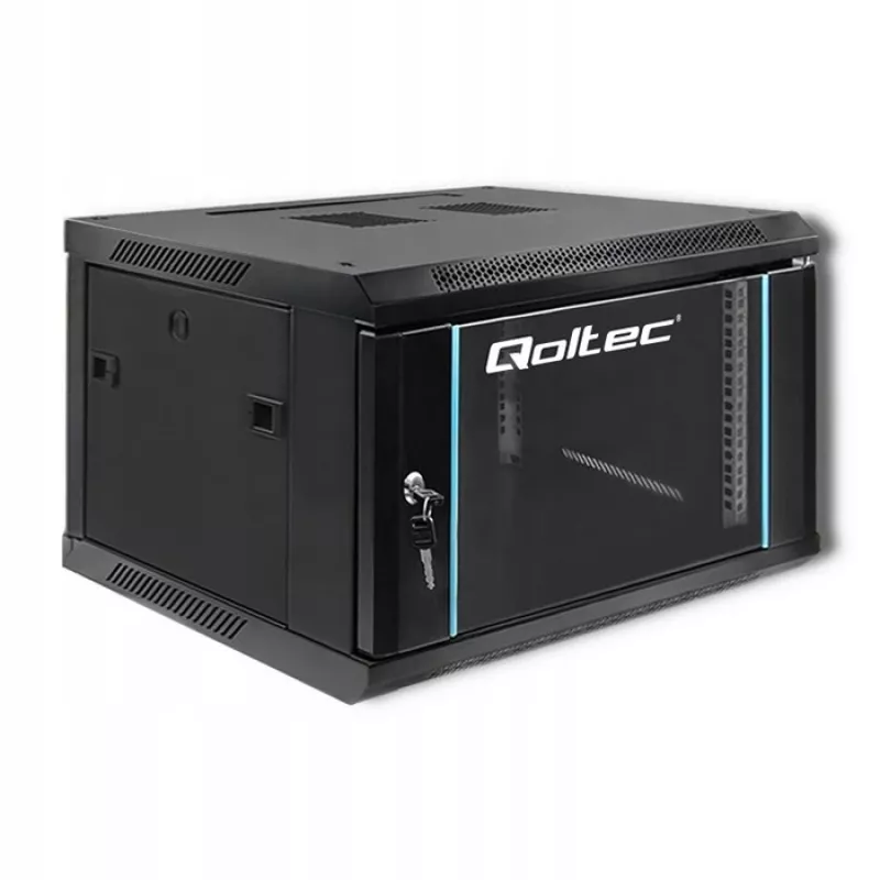 Qoltec 54465 19 tuuman seinälle asennettava palvelinkaappi 6U, 600 x 370 x 600 mm, karkaistu lasiovi, SPCC-teräs