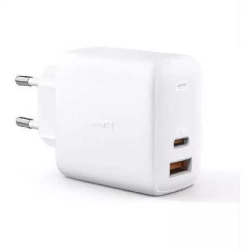 Seinänturvalaturi Aukey PA-B3 valkoinen GaN 65W USB-C / USB-A pikalaturi