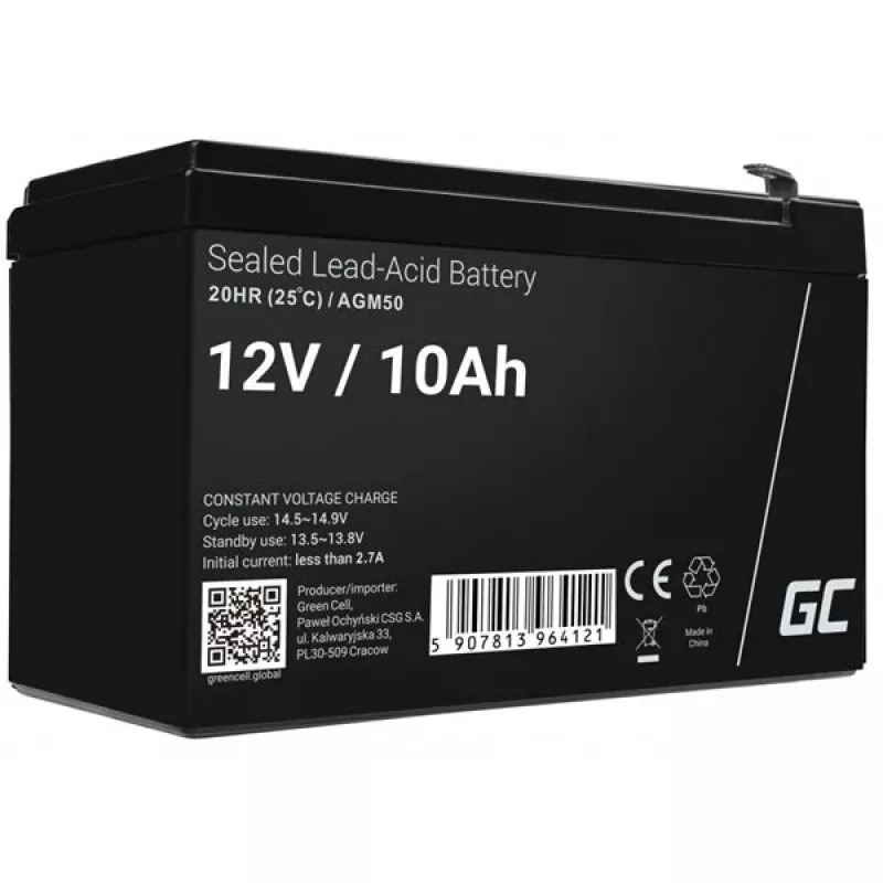 UPS-akku Green Cell AGM50 12 V 10 Ah VRLA AGM, 65×151×95 mm, 2,45 kg, musta