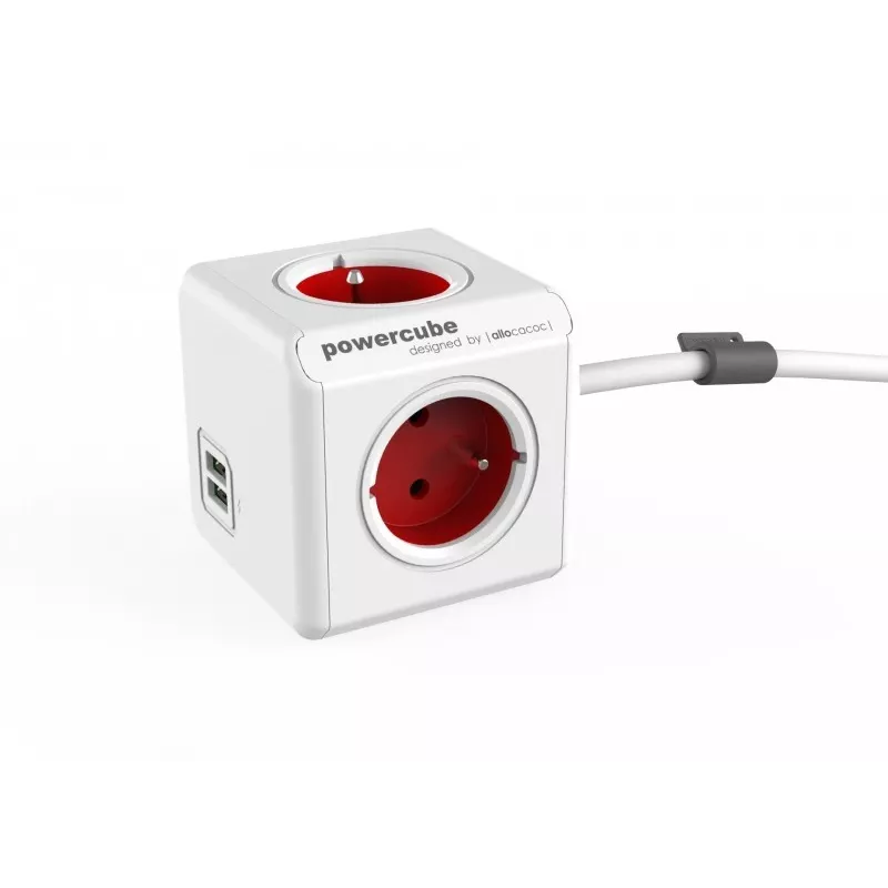 Allocacoc PowerCube Extended USB 1,5M RED 2402 RD liitettävyys lisävaruste punainen