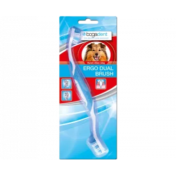 Kaksipuolinen koiranhammasharja bogar Bogadent Ergo Dual Brush Mini — kompakti kaksipäinen hammasharja pienille koirille (5–10 kg, 120 g)