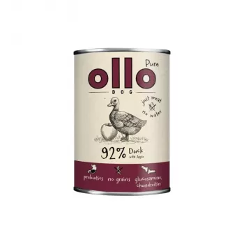 Koiran märkäruoka OLLO Pure Duck with Apple 850 g — täysrehu aikuisille koirille pussissa, viljaton ja soijaton