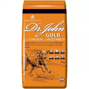 Kuivaruoka koirille Dr. John Gold kana 15 kg säkki — aikuisille, 20 % proteiinia, 9 % rasvaa, nivelten tuki