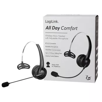 LogiLink BT0075 Bluetooth 6.0 mono-kuuloke joustavalla mikrofonilla, musta