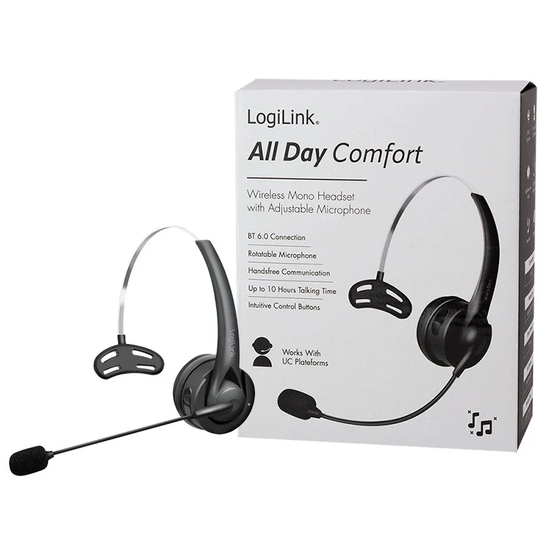 LogiLink BT0075 Bluetooth 6.0 mono-kuuloke joustavalla mikrofonilla, musta
