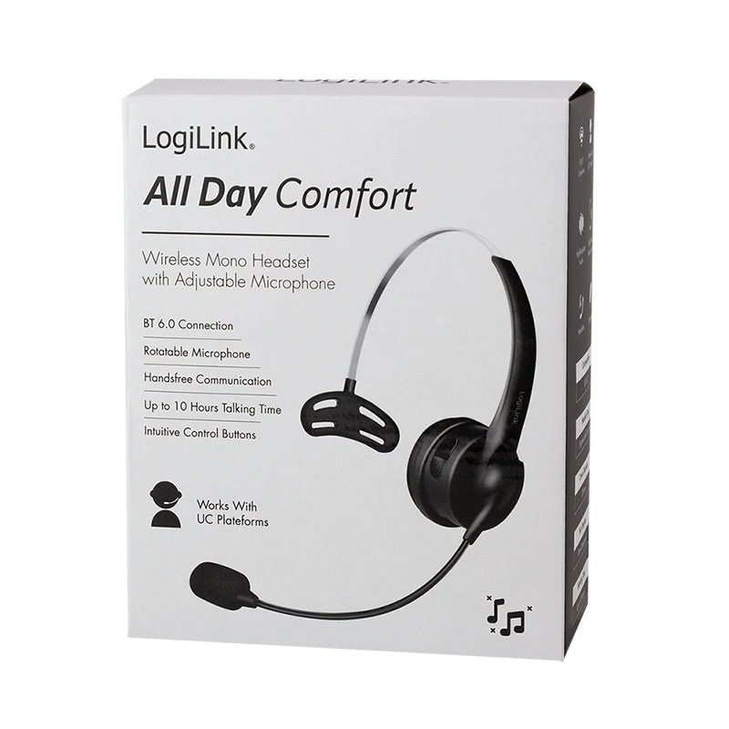 LogiLink BT0075 Bluetooth 6.0 mono-kuuloke joustavalla mikrofonilla, musta
