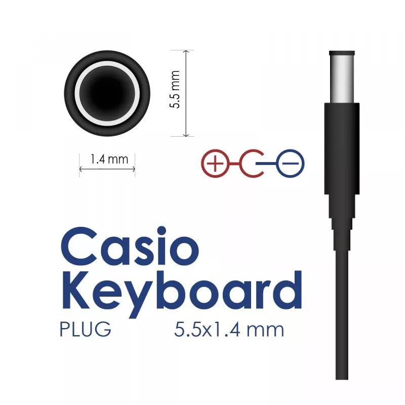 Akyga AK-PD-32 virtalähde Casio-keyboardeille, 9 V, 1 A, 9 W, 5,5 x 1,4 mm, 1,5 m