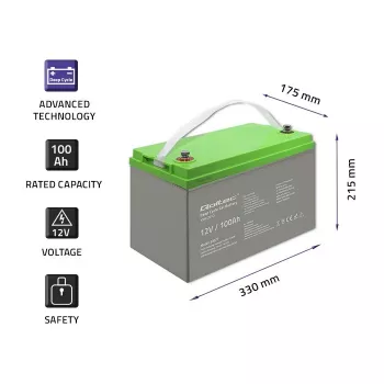 Qoltec 53077 UPS-akku suljettu lyijyakku (VRLA) 12V 100Ah