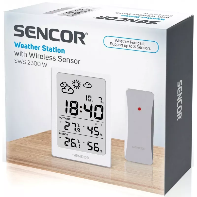 SENCOR monitoimiasema SWS 2300 W - sääasema kellolla, herätyskellolla ja ulkoanturilla