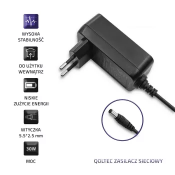 Qoltec pistokelaturi 30W 15V 2A 5,5x2,5mm musta