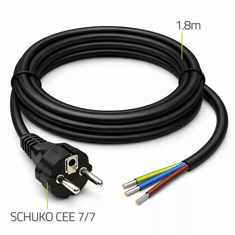 QOLTEC SCHUKO CEE virtajohto Cu kuorittu ja juotettu 1,5 m musta